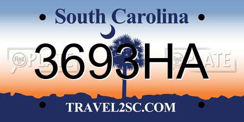 3693HA South Carolina License Plate