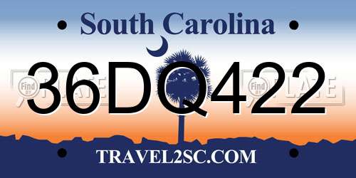 36DQ422 South Carolina License Plate