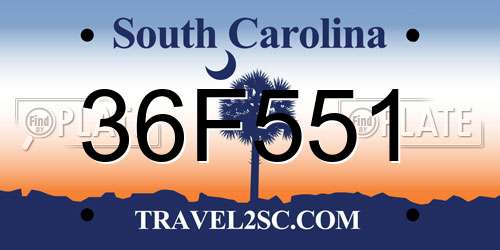 36F551 South Carolina License Plate
