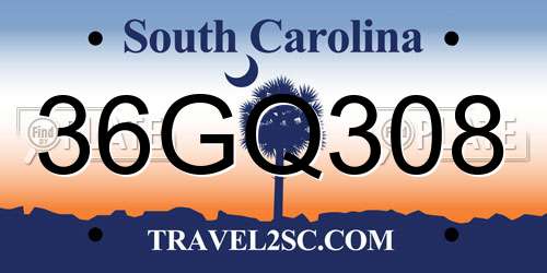 36GQ308 South Carolina License Plate