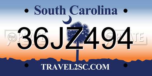 36JZ494 South Carolina License Plate