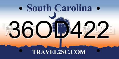 36OD422 South Carolina License Plate