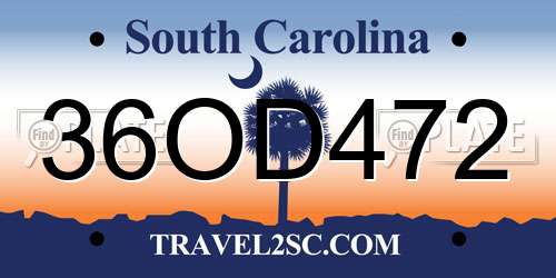 36OD472 South Carolina License Plate