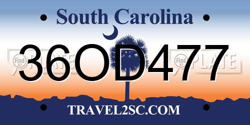 36OD477 South Carolina License Plate