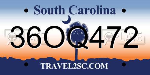 36OQ472 South Carolina License Plate