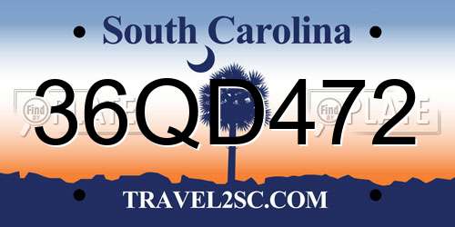 36QD472 South Carolina License Plate