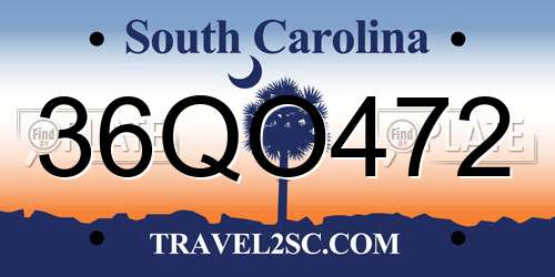 36QO472 South Carolina License Plate