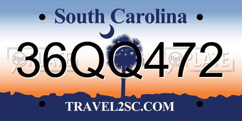 36QQ472 South Carolina License Plate