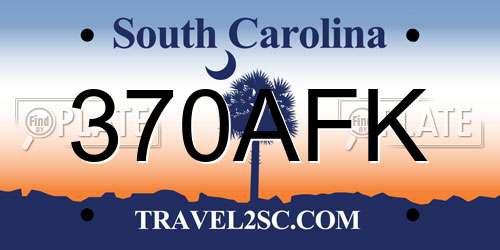 370AFK South Carolina License Plate