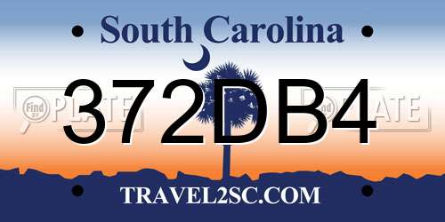 372DB4 South Carolina License Plate