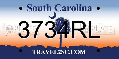 3734RL South Carolina License Plate