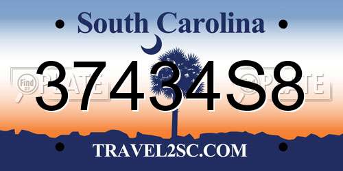 37434S8 South Carolina License Plate