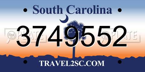 3749552 South Carolina License Plate