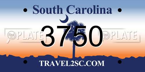 3750 South Carolina License Plate