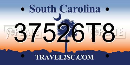 37526T8 South Carolina License Plate