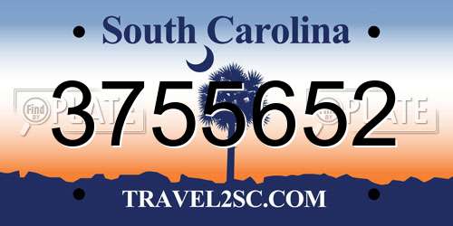 3755652 South Carolina License Plate
