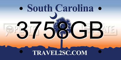 3758GB South Carolina License Plate