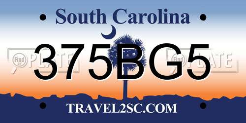375BG5 South Carolina License Plate