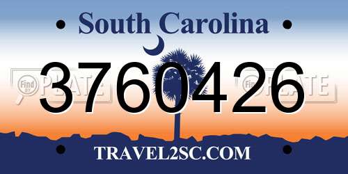 3760426 South Carolina License Plate