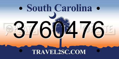 3760476 South Carolina License Plate