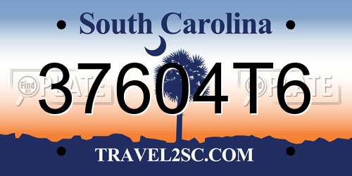37604T6 South Carolina License Plate
