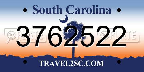 3762522 South Carolina License Plate