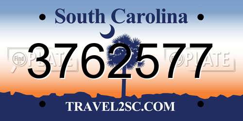 3762577 South Carolina License Plate