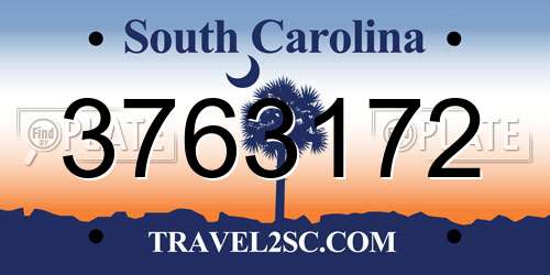 3763172 South Carolina License Plate