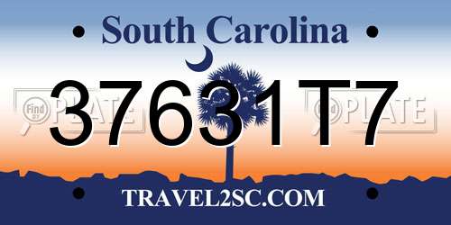 37631T7 South Carolina License Plate