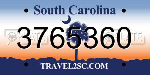 3765360 South Carolina License Plate