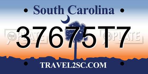37675T7 South Carolina License Plate