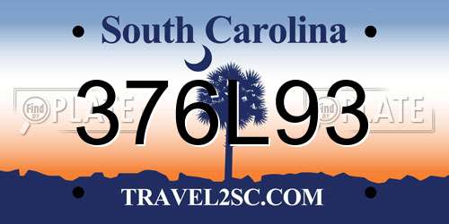 376L93 South Carolina License Plate
