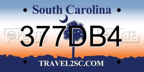 377DB4 South Carolina License Plate