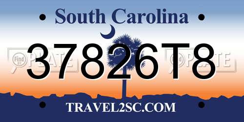 37826T8 South Carolina License Plate