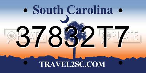 37832T7 South Carolina License Plate
