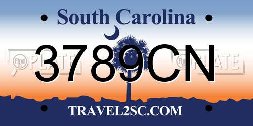 3789CN South Carolina License Plate