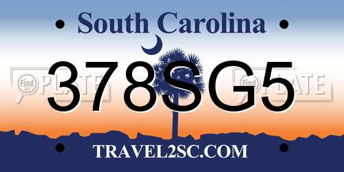 378SG5 South Carolina License Plate
