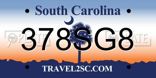 378SG8 South Carolina License Plate