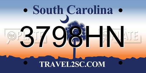 3798HN South Carolina License Plate