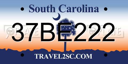 37BE222 South Carolina License Plate