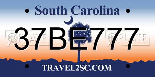 37BE777 South Carolina License Plate