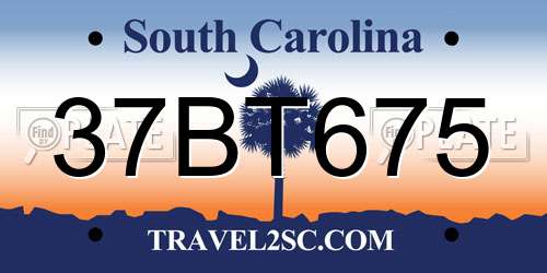 37BT675 South Carolina License Plate