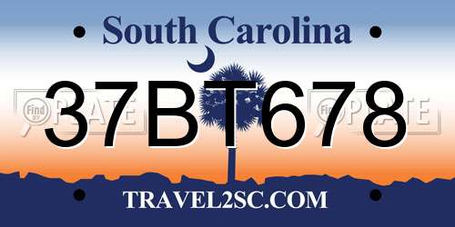 37BT678 South Carolina License Plate