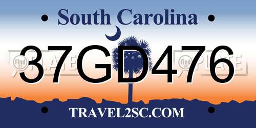 37GD476 South Carolina License Plate