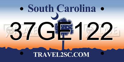 37GE122 South Carolina License Plate