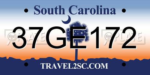 37GE172 South Carolina License Plate