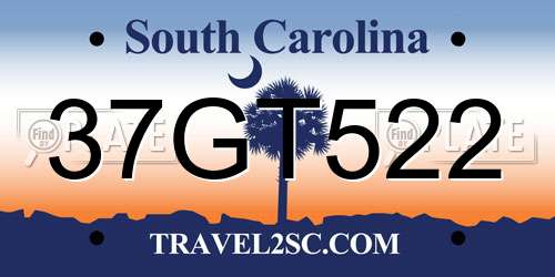 37GT522 South Carolina License Plate