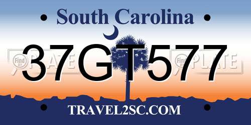37GT577 South Carolina License Plate
