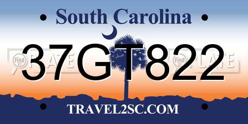 37GT822 South Carolina License Plate