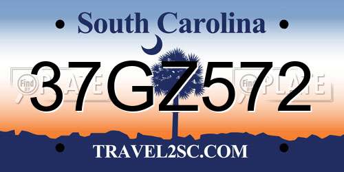 37GZ572 South Carolina License Plate